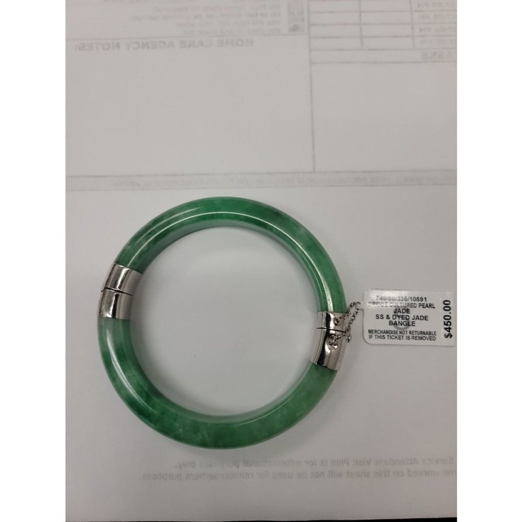Macy’s Bridge Cultured Pearl Bangle 3″ Women’s Jade Color NWT $450