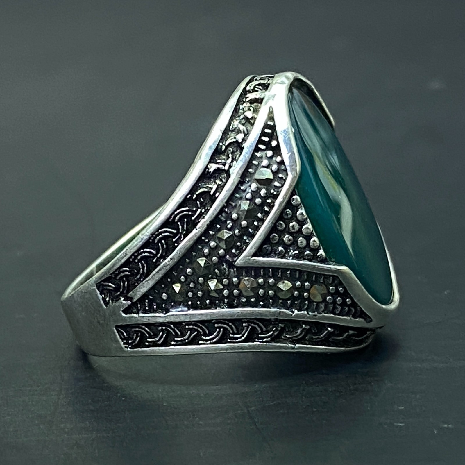 AAA 925 sterling silver ring natural flate green agate aqeeq akik stone all size