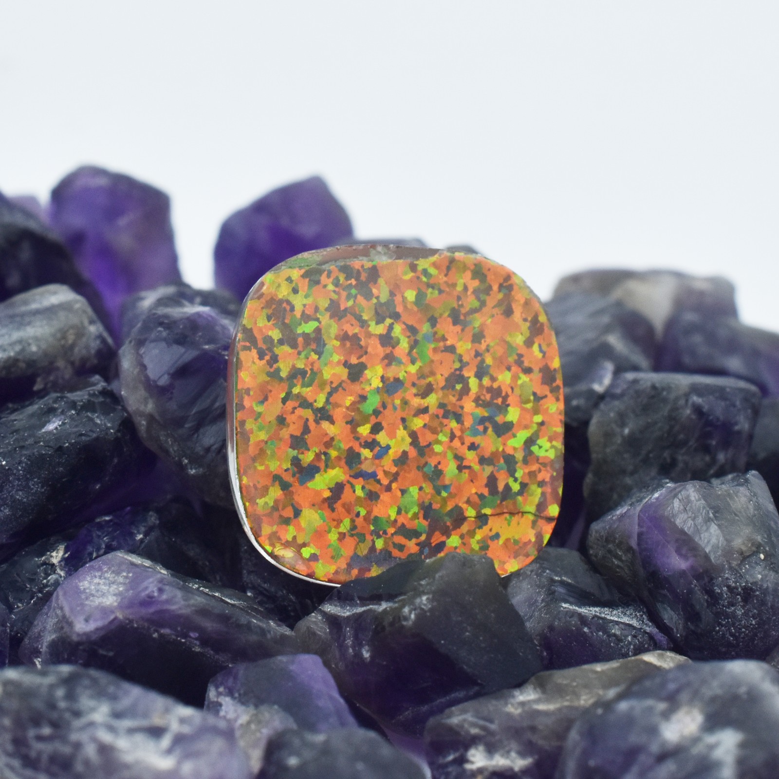 CERTIFIED Lab-Created 14.30 Ct Opal Multi-Color Square Cushion Boulder Opal Gems