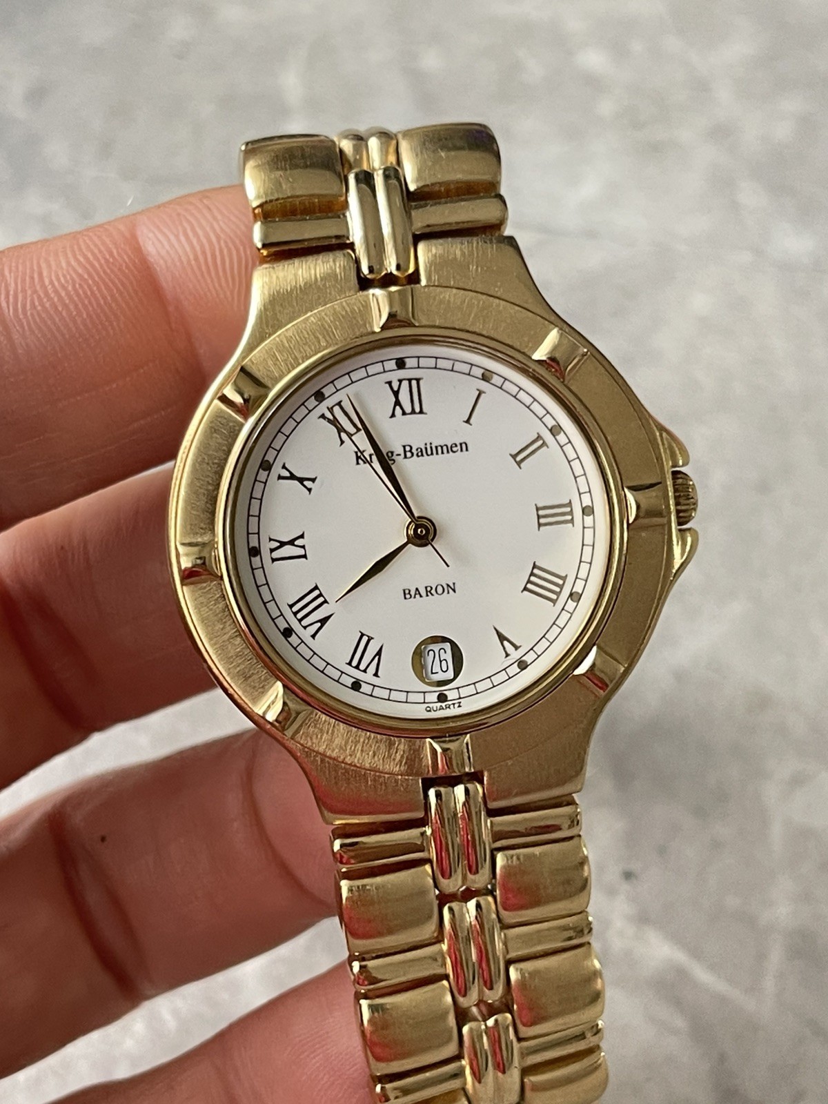 Krug Baumen Baron 4959 KM 18K Gold Plated Watch Men 1990’s Vintage Gold Tone 150