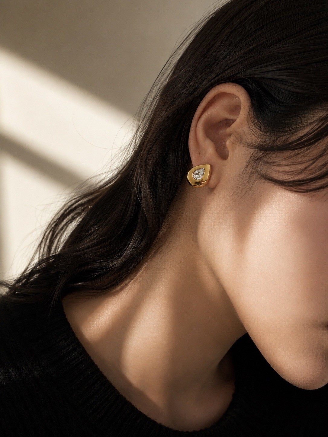 18K Gold PVD Clear Stone Teardrop Stud Earrings 316L Stainless Steel