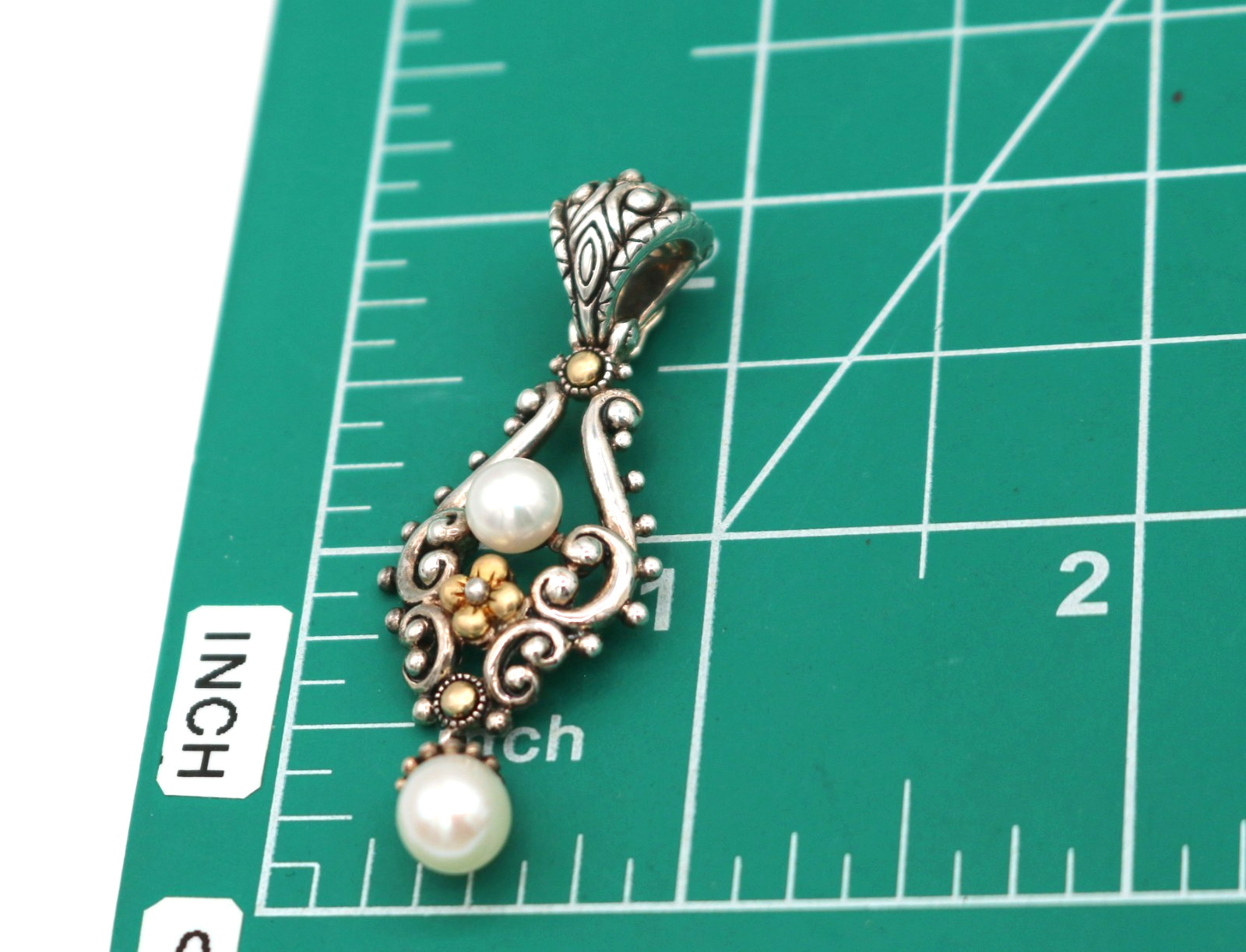 Barbara Bixby Sterling Silver 18k Gold w Pearls Floral Filigree Pendant Enhancer
