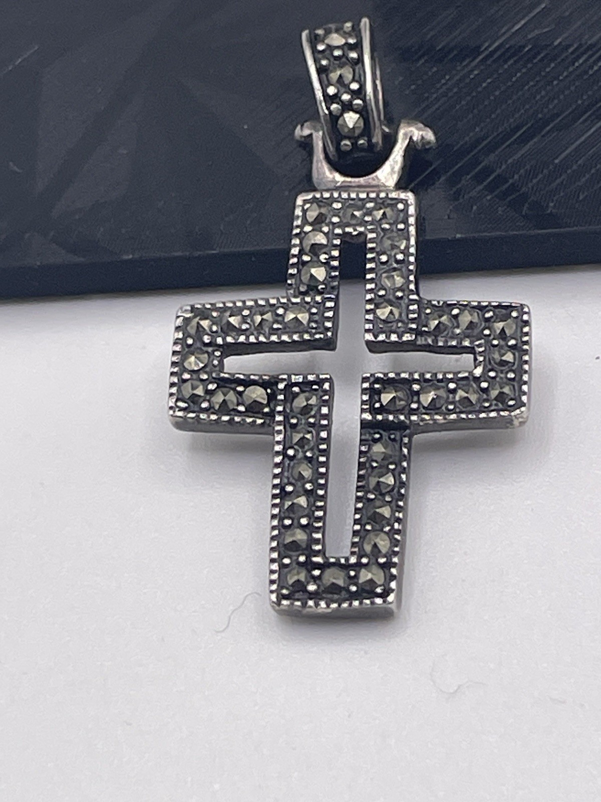 Vintage Sterling Silver Marcasite Cross Pendant