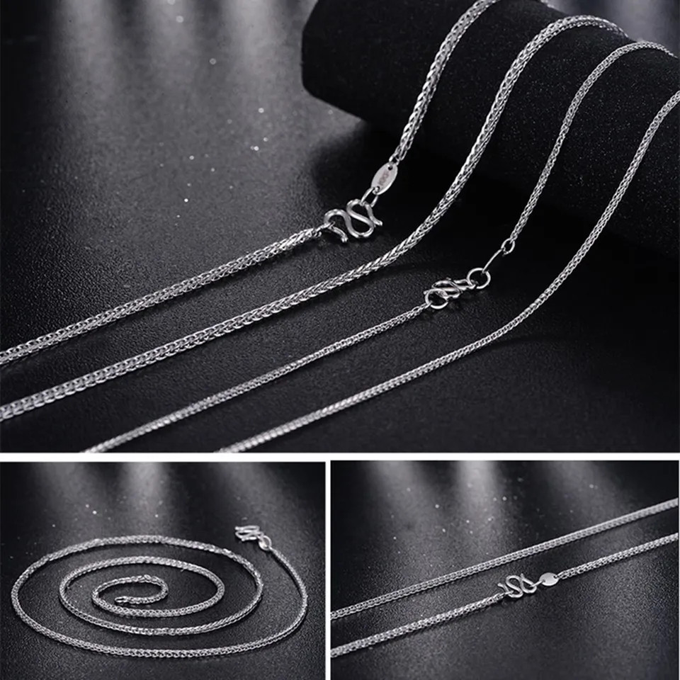 PT950 Pure Platinum 950 Chain 1.2mm-3.5mm Lucky Wheat Link Necklace 16-24inch