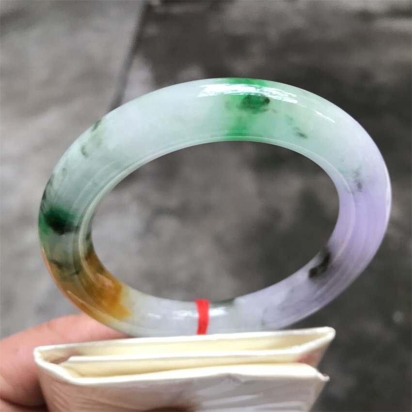 55.5MM Myanmar Natural Green Yellow Lavender Jadeite Jade Bracelet Jade Bracelet