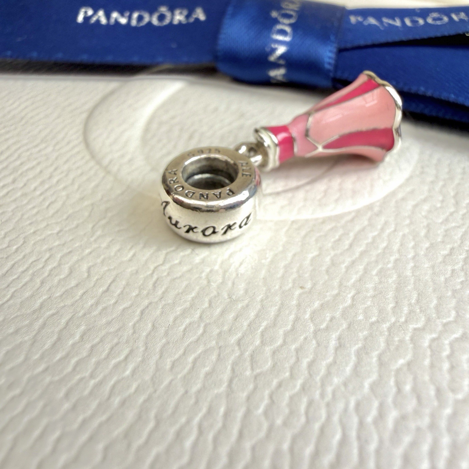Authentic Pandora Silver Disney Aurora’s Dress Pink Enamel Charm #791921ENMX