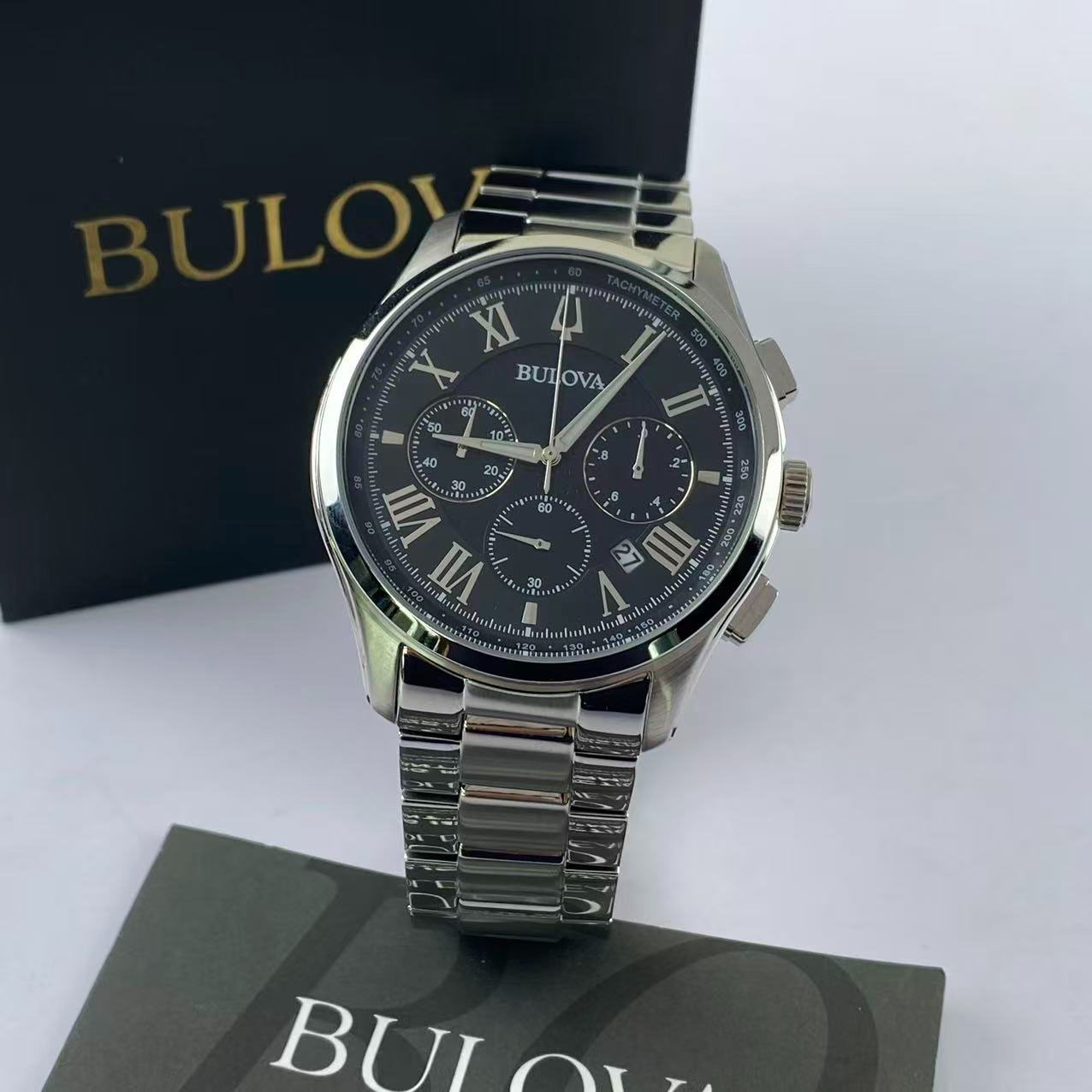 Bulova Wilton Black Dial Stainless Steel Men’s Chronograph Quartz Watch 96B288