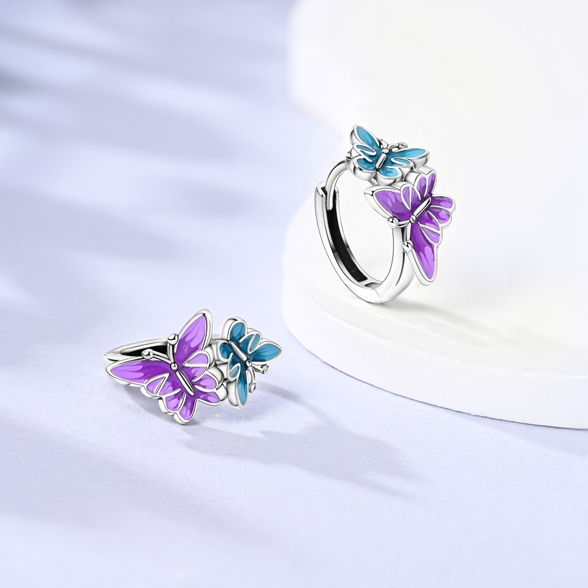 LAZA European Enamel Purple Butterfly 925 Silver Hoop Earrings For Women Jewelry