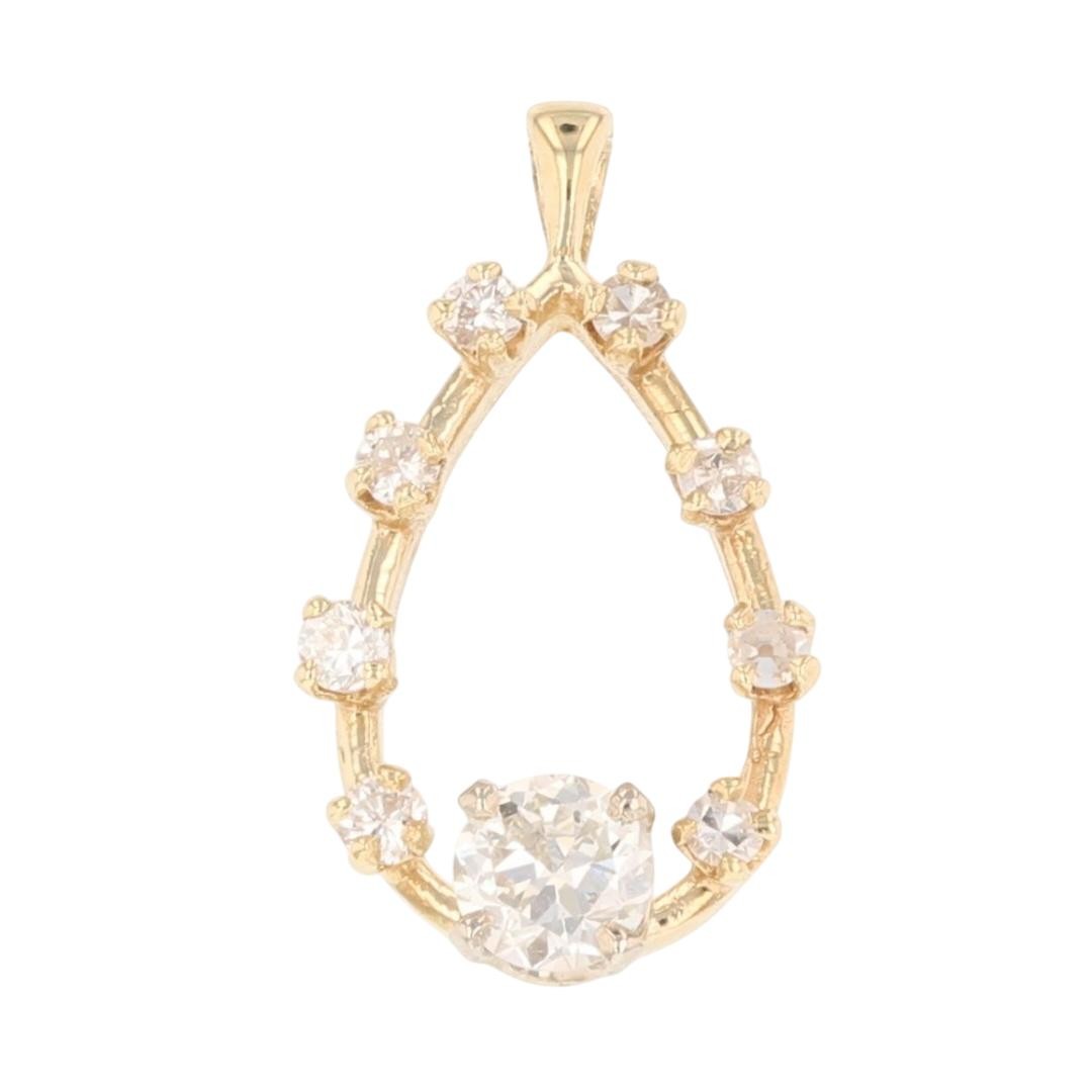 .54ctw Round Cut Diamond Open Teardrop Shaped Pendant No Chain 14k Yellow Gold