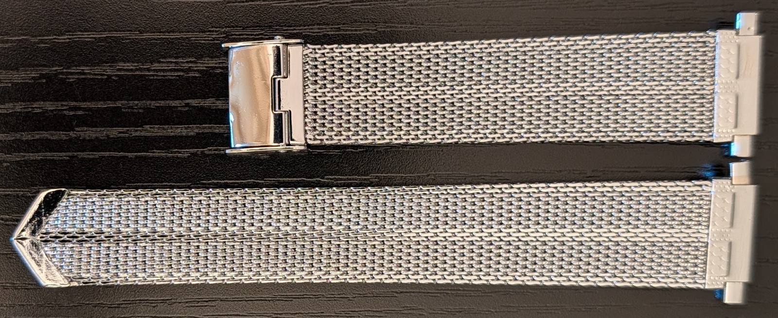 Vintage NOS 1970s 15.5-22mm Two Piece Chrome Plated Mesh Watch Bracelet