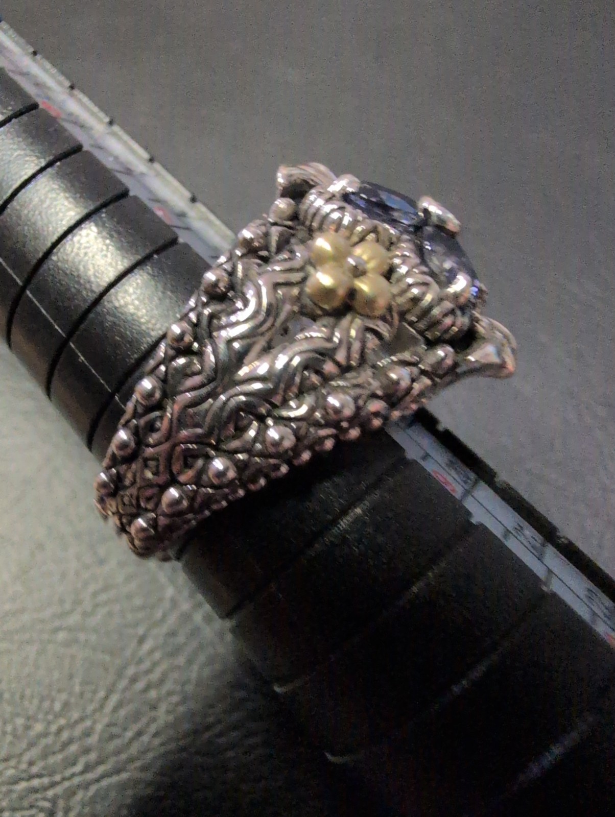 BARBARA BIXBY RING FLOWER GEMSTONE IOLITE TOPAZ SIZE 8 SS 18K Rare