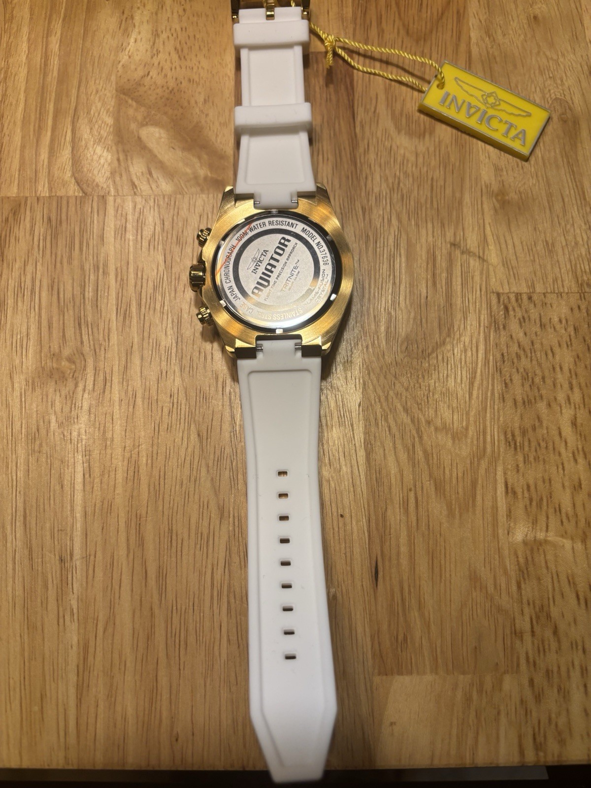 Invicta Aviator 37636 Quartz Chronograph 49mm Gold Case White Strap Watch