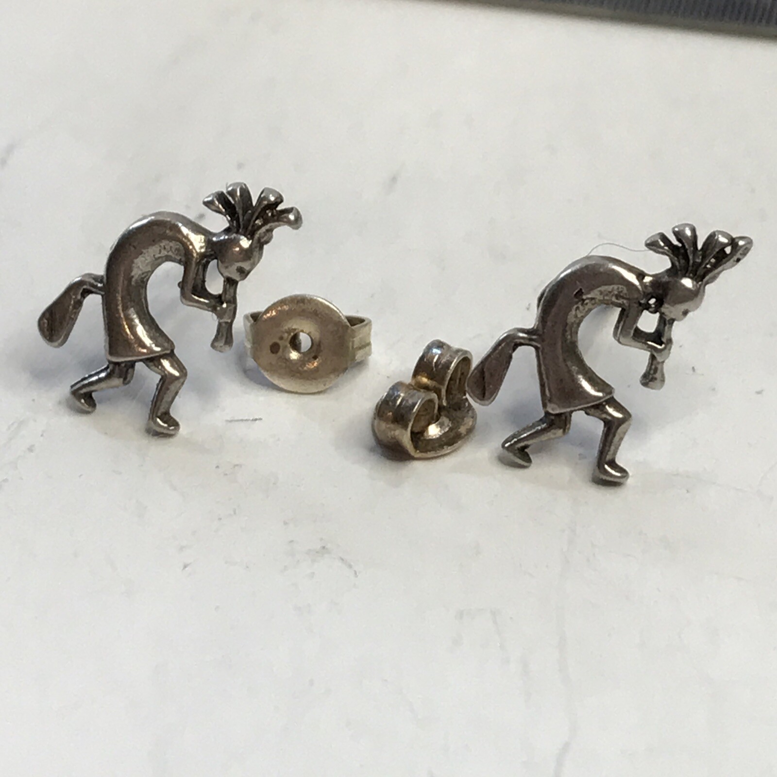 Sterling Silver Handmade Studs, .925 Vintage Kokopelli N.A. Flute Player