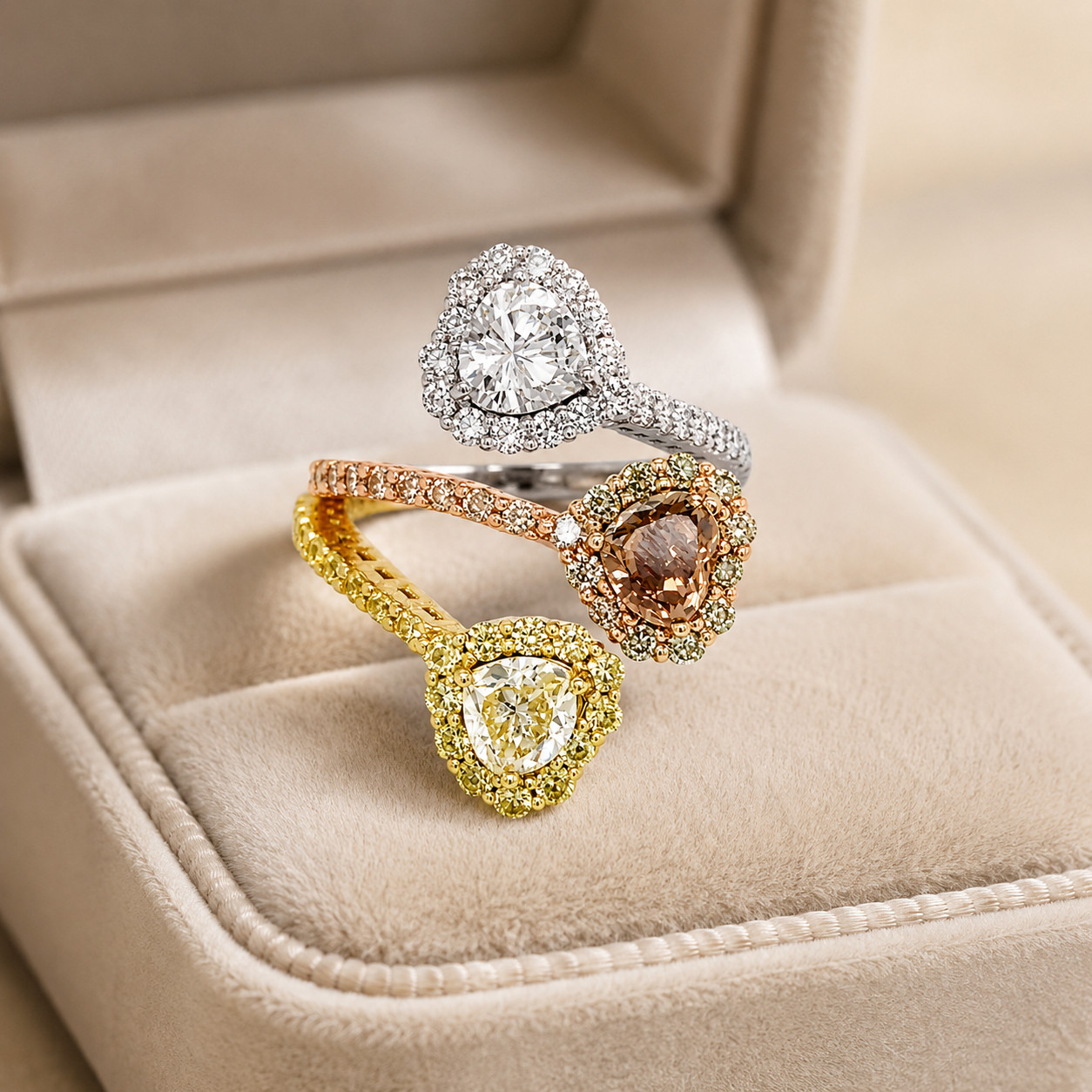 4.83ct GIA Fancy Yellow Orange Brown Diamond Ring 18K Tri-Gold | Heart Diamond H