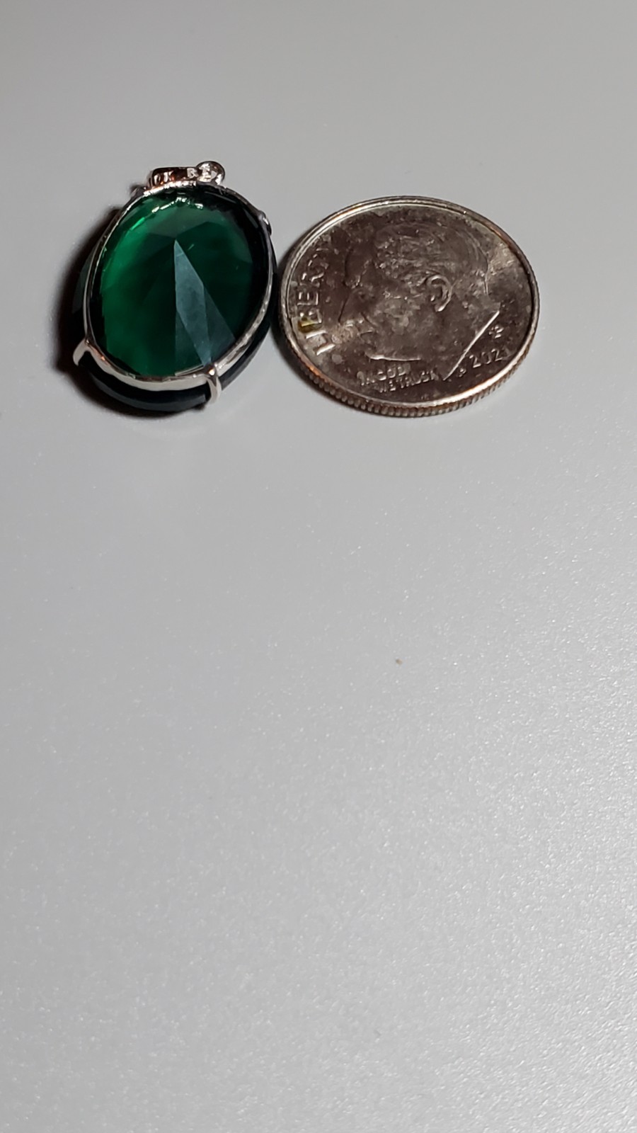 7.83 CT LAB CREATED EMERALD 10KT SOLID WHITE GOLD PENDANT 13MM X 18MM