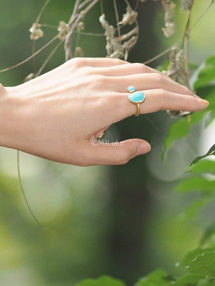 Elegant Simulated Turquoise Ring in 14K Gold-Plated Brass – Adjustable Size 6-8
