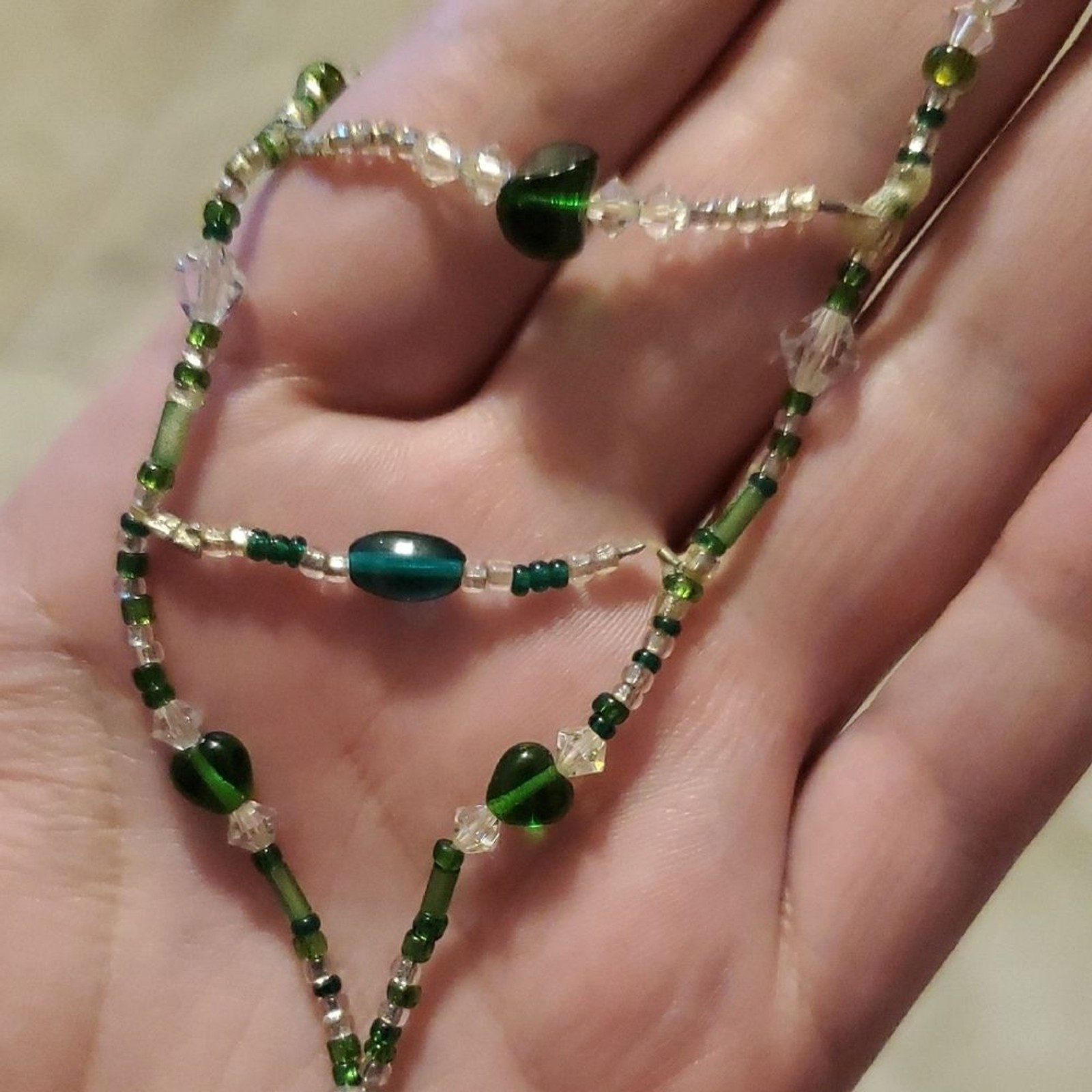 Handmade Green Beaded Barefoot Sandal Foot Jewelry One Piece No Closure