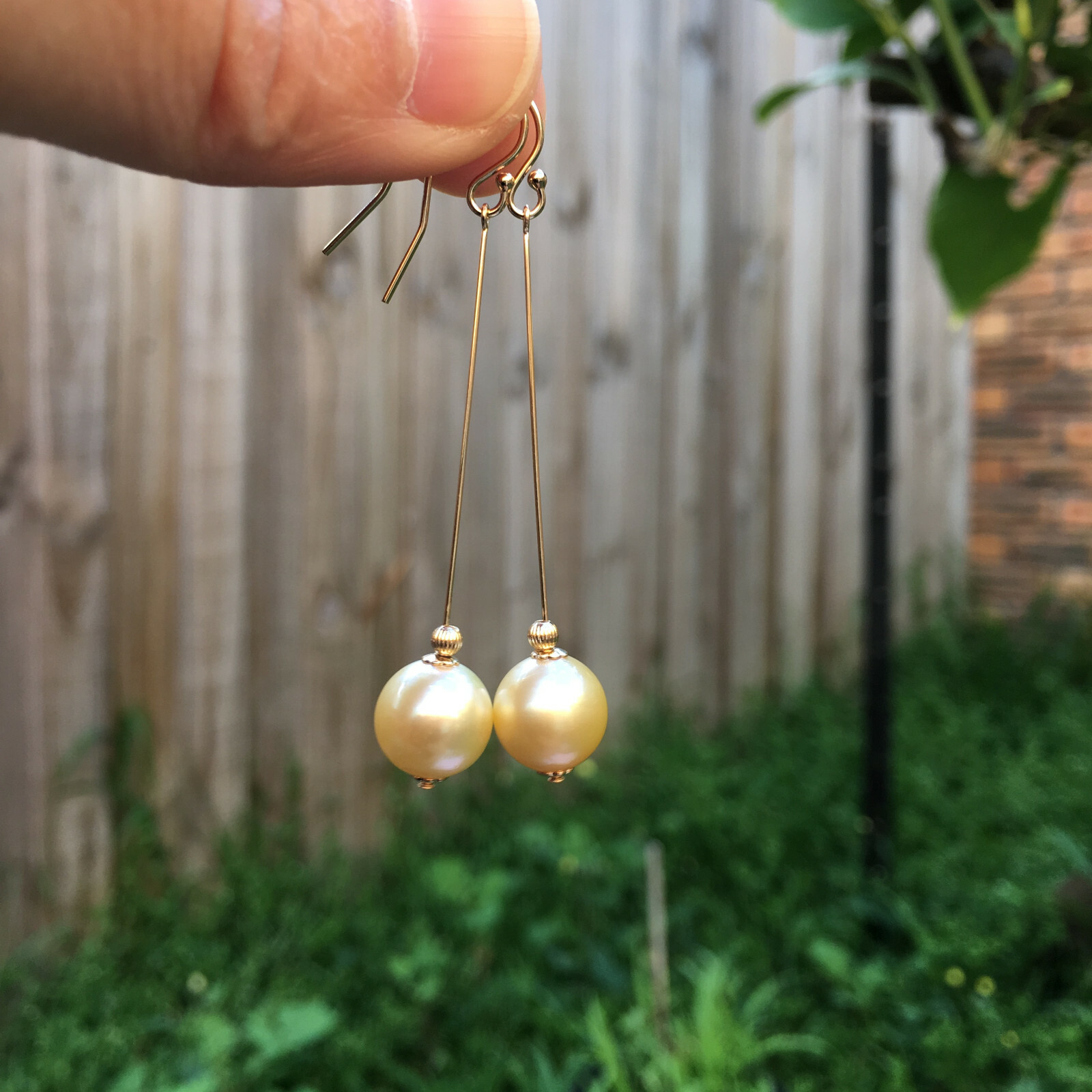 9.5-10mm natural high luster Australia gold seawater Pearl 14KGF Earring 57mm #2