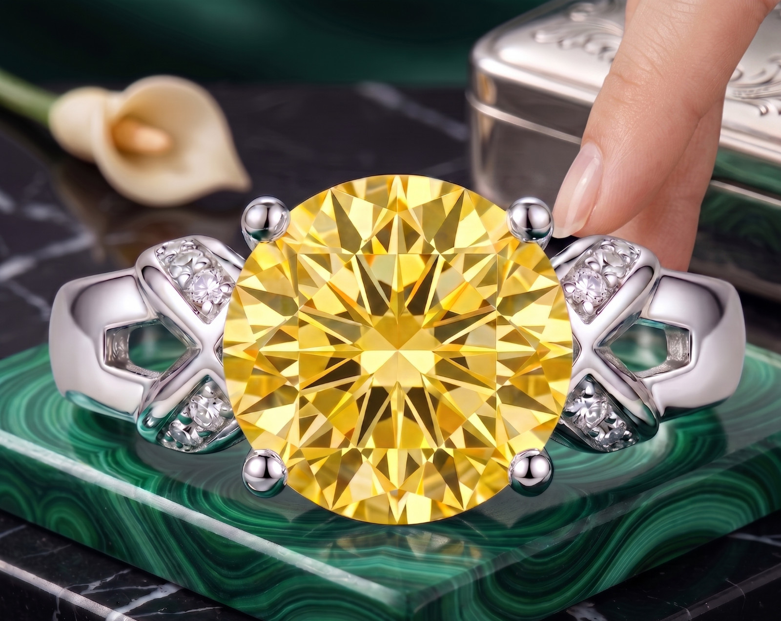6.00 Ct Certified Round Shape Yellow Natural Diamond Ring VVS1 White Gold Finish