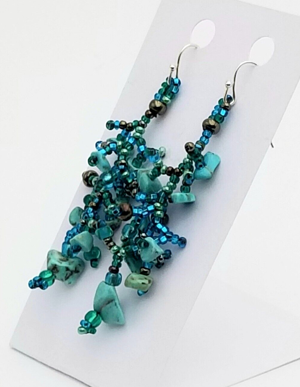 Turquoise 12 Nuggets Plus Microbeads Dangle Earrings – SALE