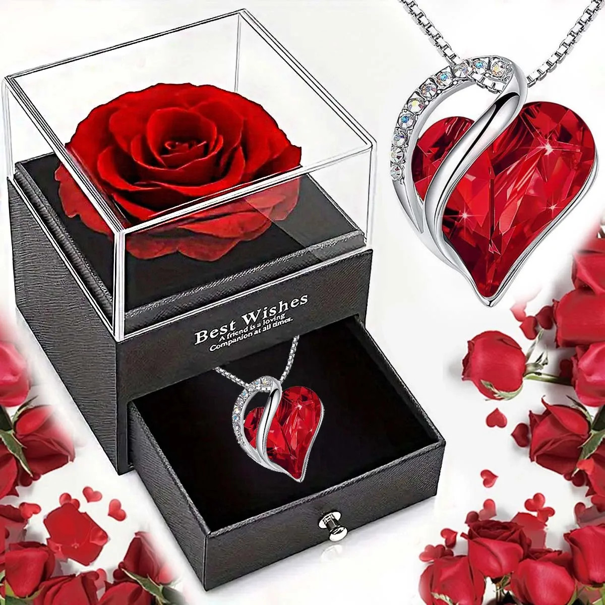 Ocean Heart Necklace Eternal Rose Gift Box Valentine’s Day Gift for Women