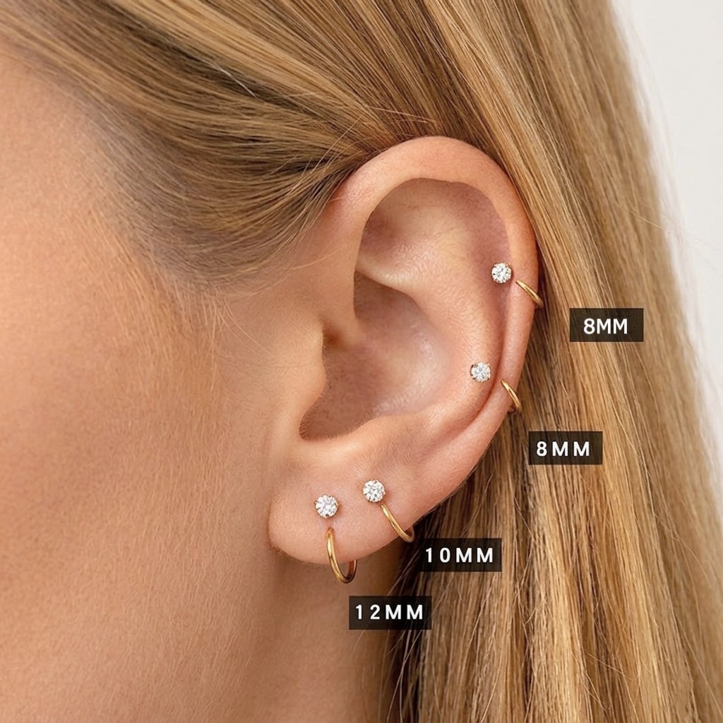 CZ Open Hoop Earrings Small Gold Cartilage Helix Hoop Earrings for Women