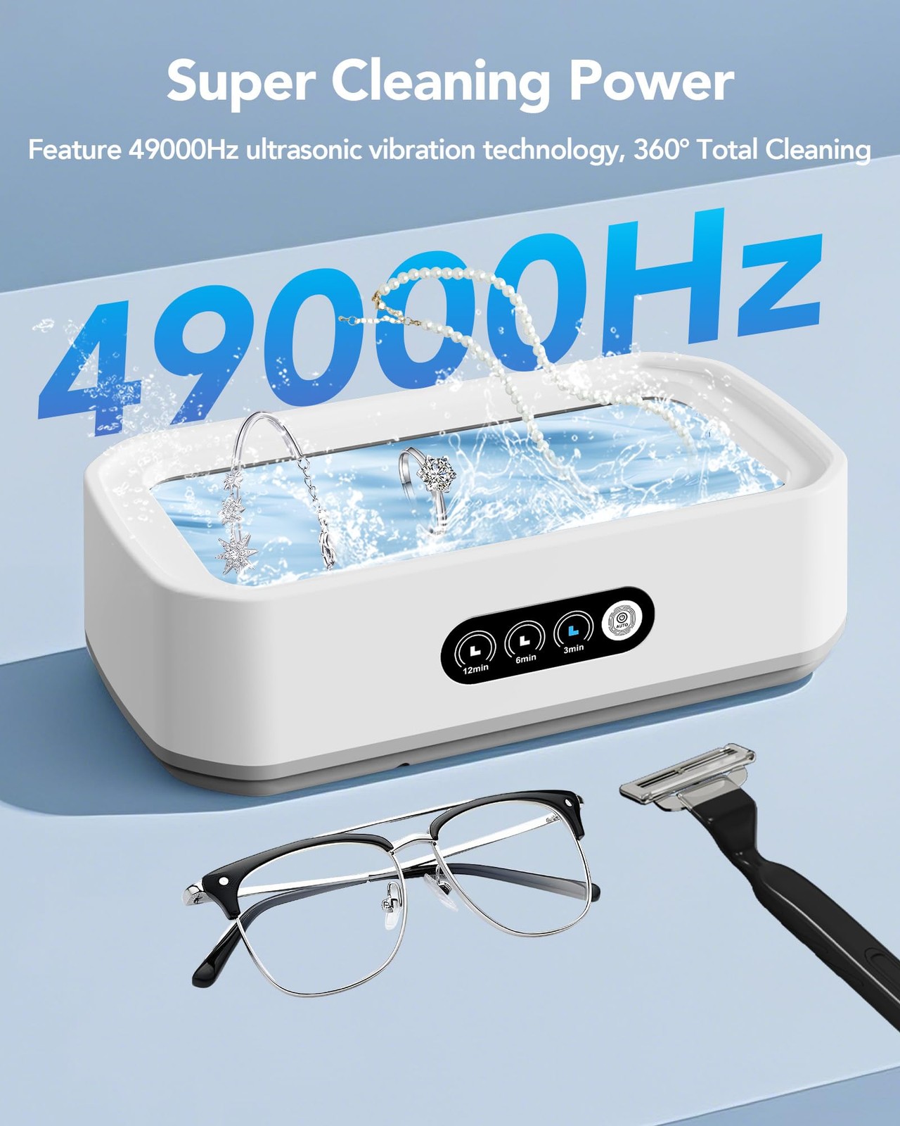 Smart Ultrasonic Jewelry Cleaner – Powerful Portable Ultrasonic Cleaner for Glas