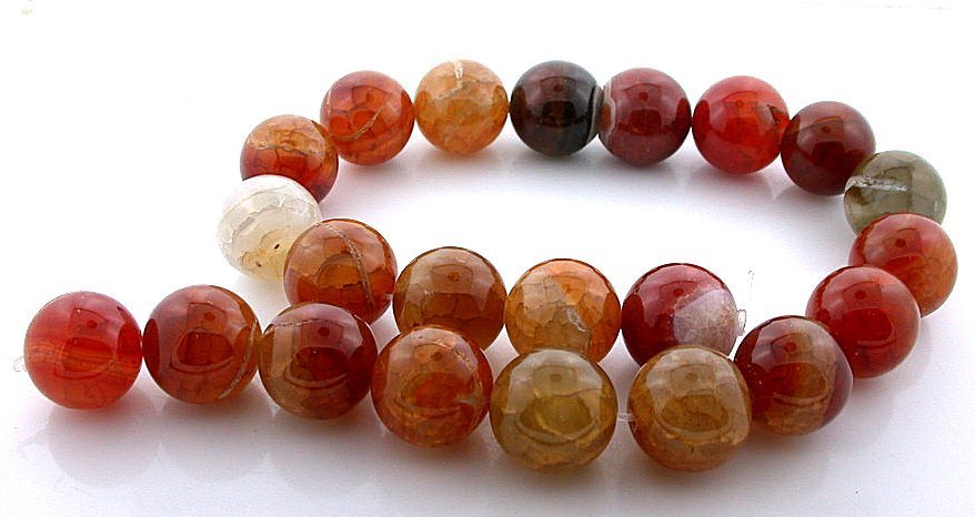 18mm Round Orange Gray White Black CRACKLE Agate Gem Bead Strand 14 Inches CB14
