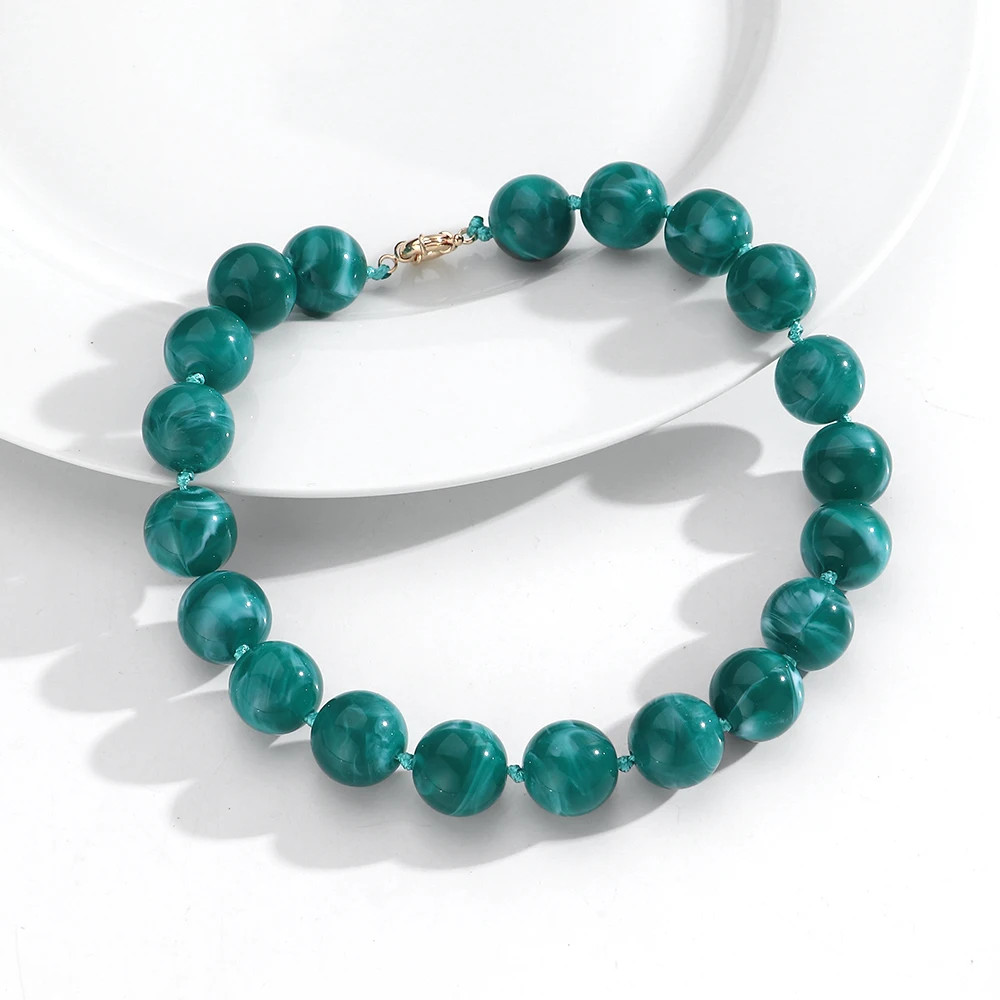 Handmade Resin Bead Choker Necklace Vintage Round Rope Chain Jewelry Women