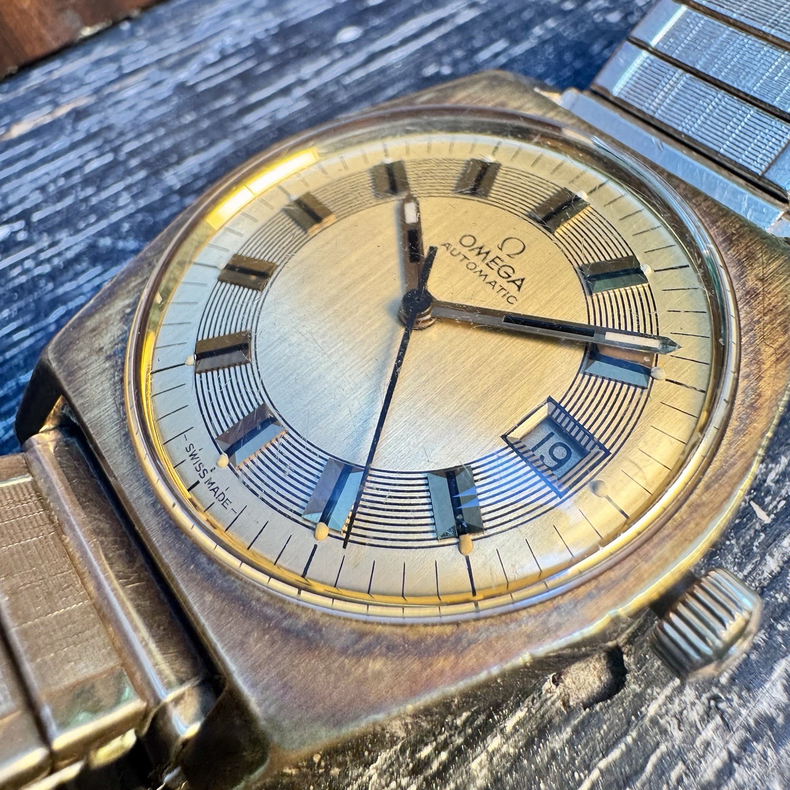 Vintage 1970s Omega Automatic Gold Plated Barcode 166.0118 cal 1480 Swiss 36mm