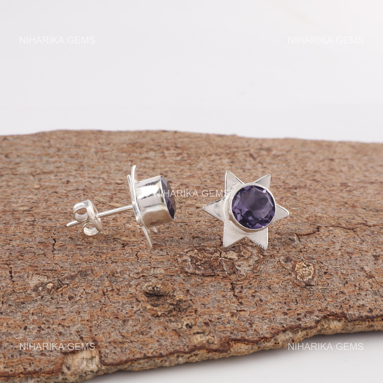 925 Sterling Silver Iolite Gemstone Daughter Hook Drop Dangle Earrings Jewelry