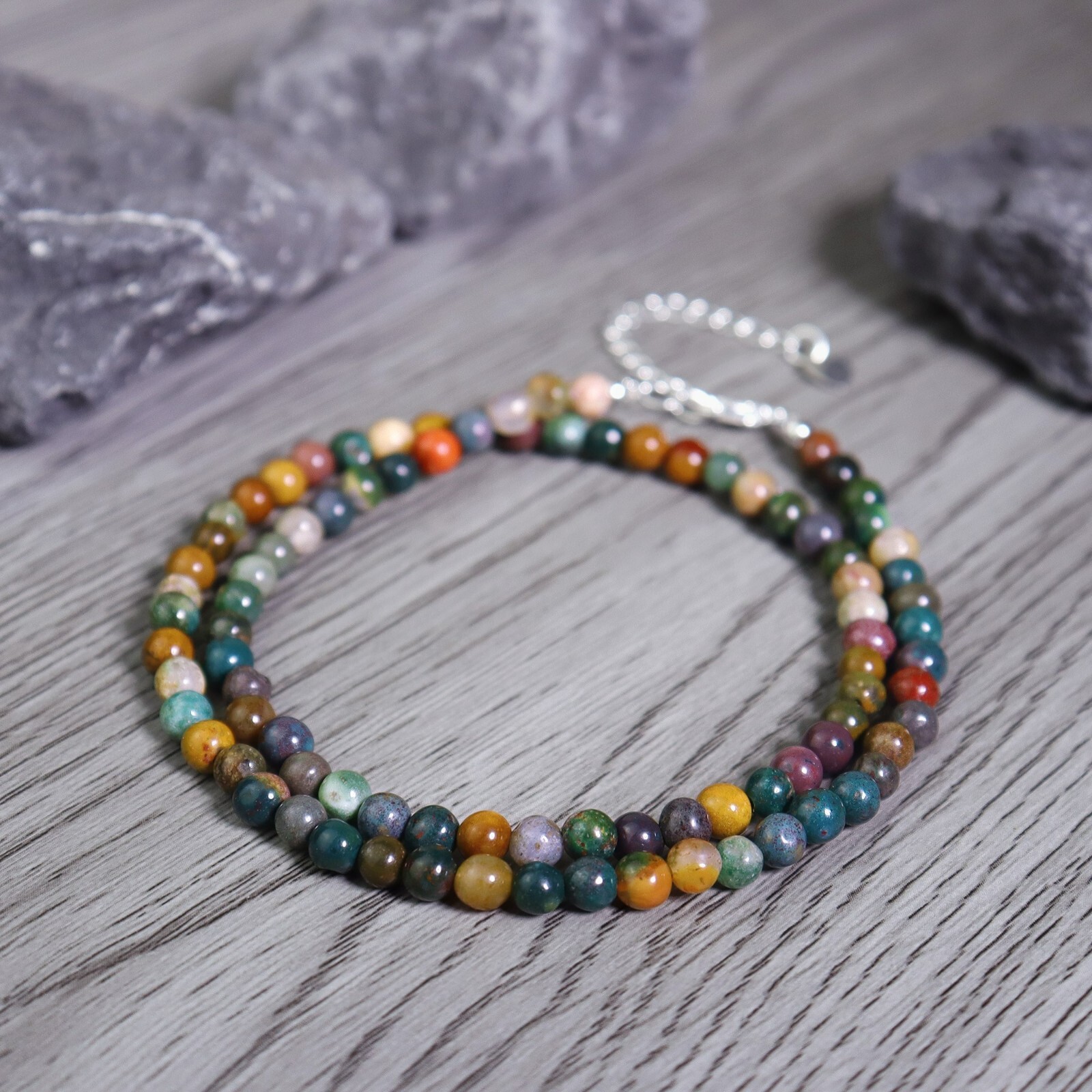 Ocean Jasper 4mm Beaded Choker Healing Dainty Women Boho Style Crystal Necklace