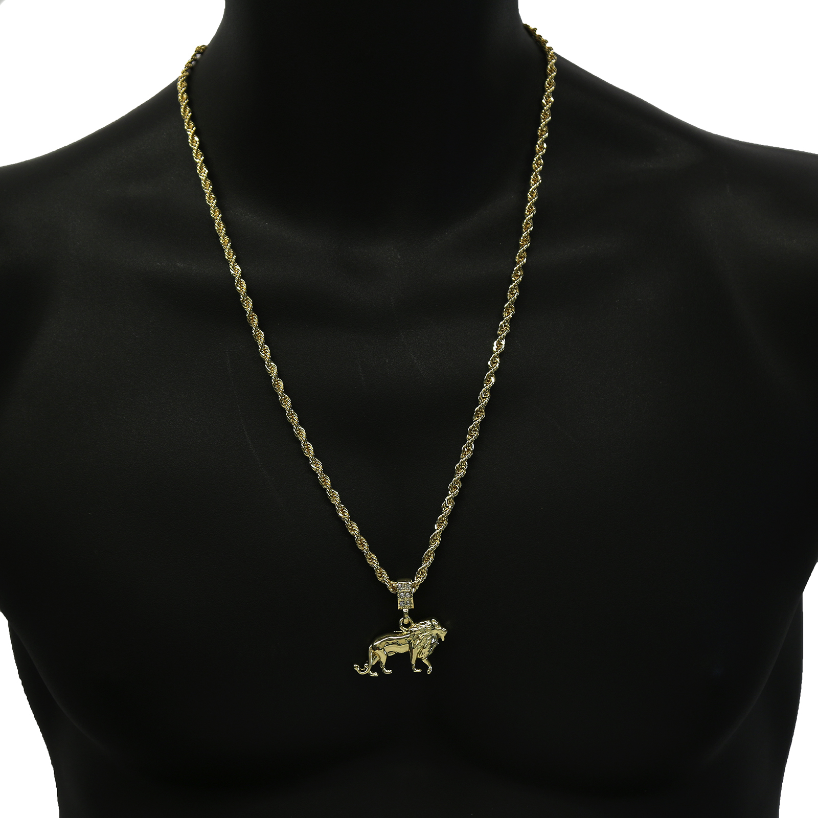 Men’s 14K Gold Plated Lion Hip-Hop 4mm/24″ Rope Chain With pendant