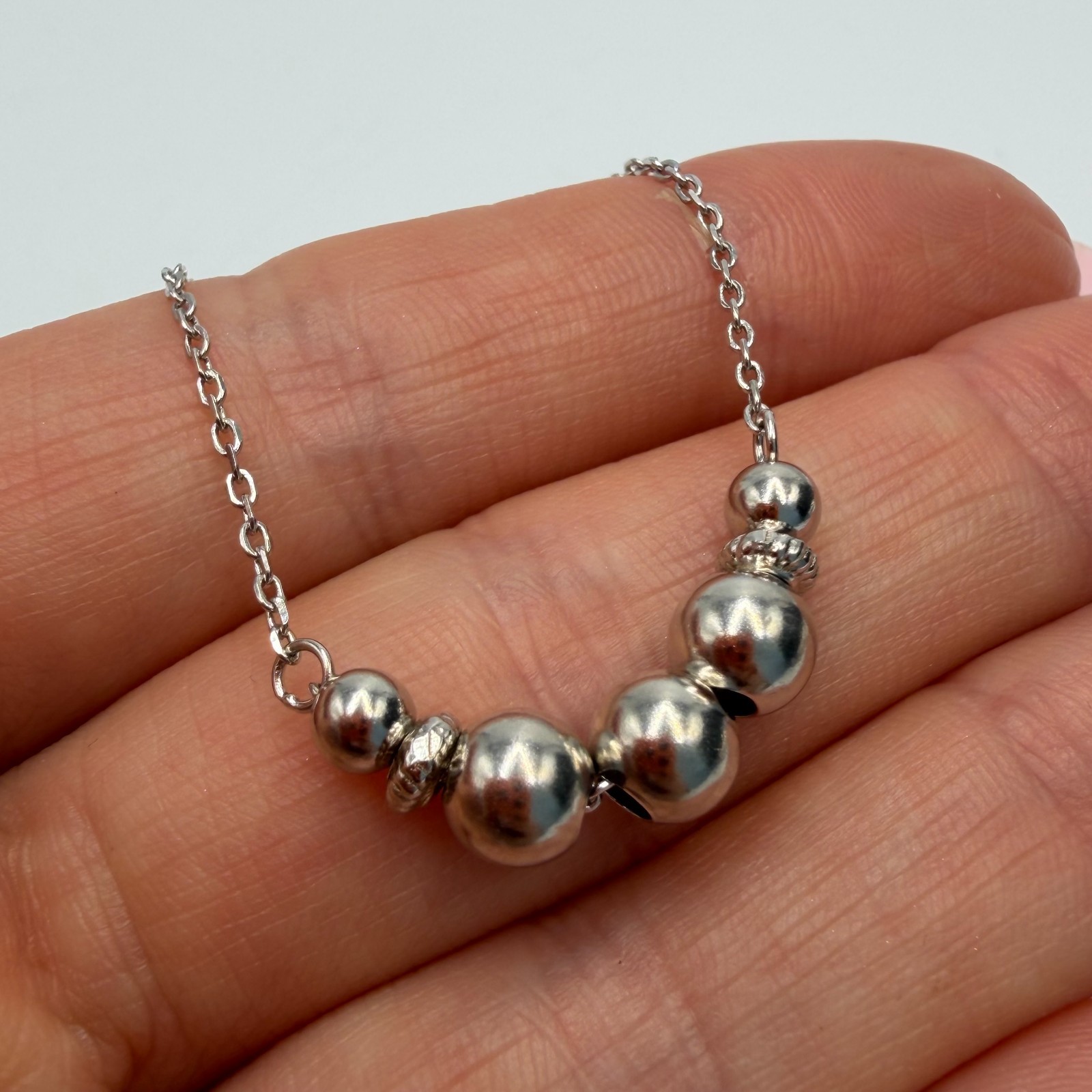 Sterling Silver Graduated Bead Heart Bracelet Adjustable Chain Link Women Gift
