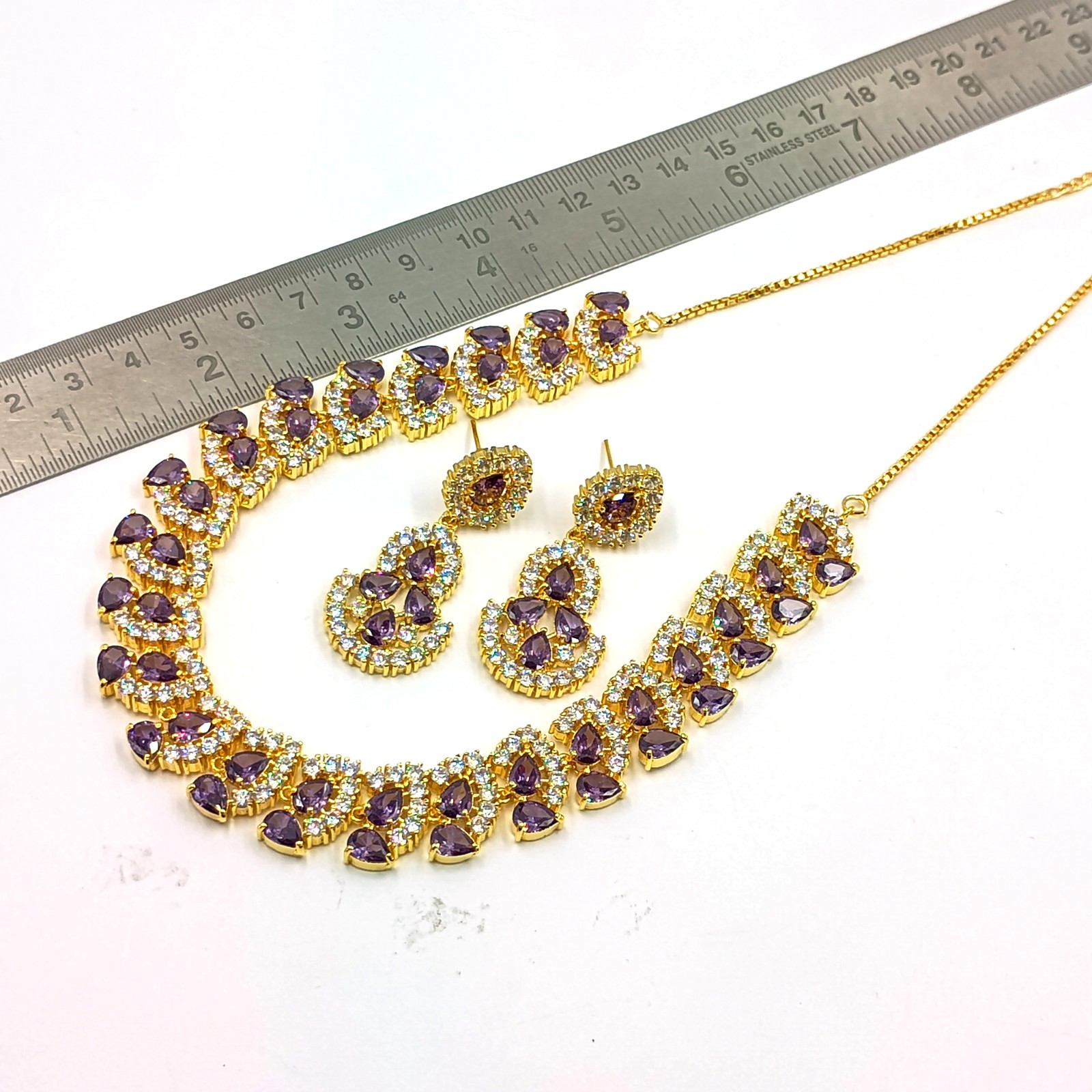 Amethyst Stone Necklace Set 22k Gold Plated Statement Ethnic Party Wear Jewelry