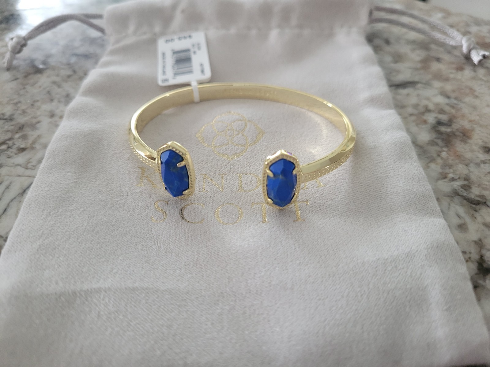 Kendra Scott Elton Cuff Bracelet Gold Cobalt Howlite NWT $85 KS Pouch