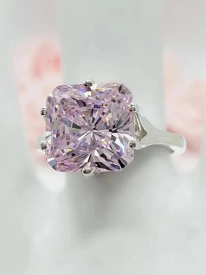 8.50Ct Lab Created Cushion Cut Pink Diamond Solitaire Ring 14K White Gold Plated