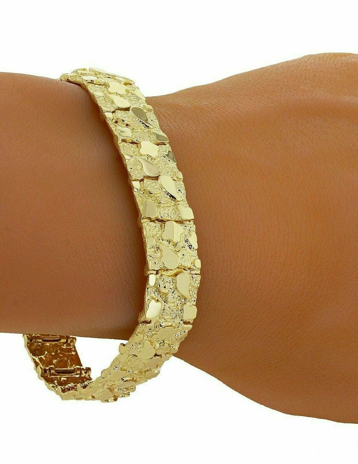 10k Yellow Gold Solid Nugget Bracelet Adjustable 7.5″- 8″ 12.3mm 28 grams