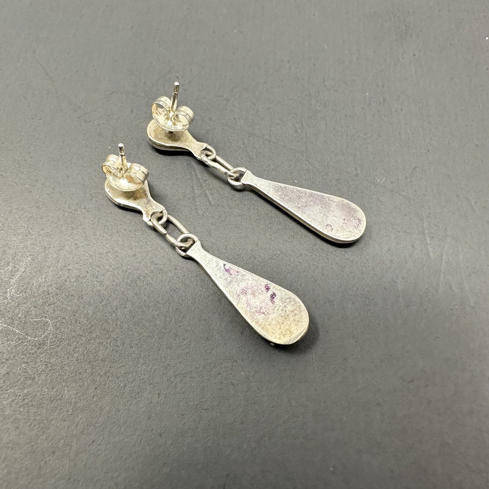 N A 925 Sterling Silver & Inlaid Turquoise Post Dangle Drop Earrings