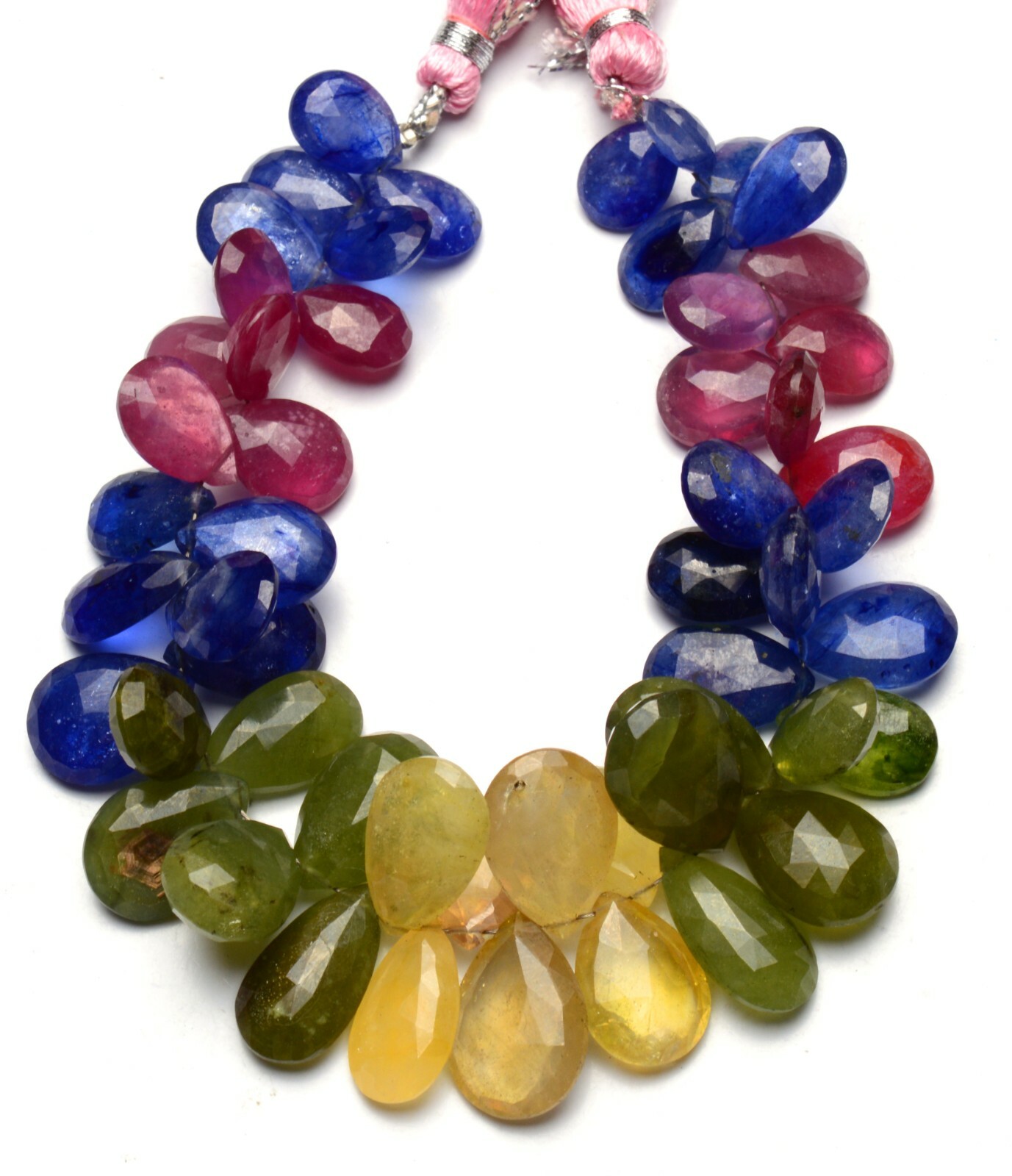 natural gem multi sapphire 10×8 to15x11mm pear briolette beads 7″ jewelry making