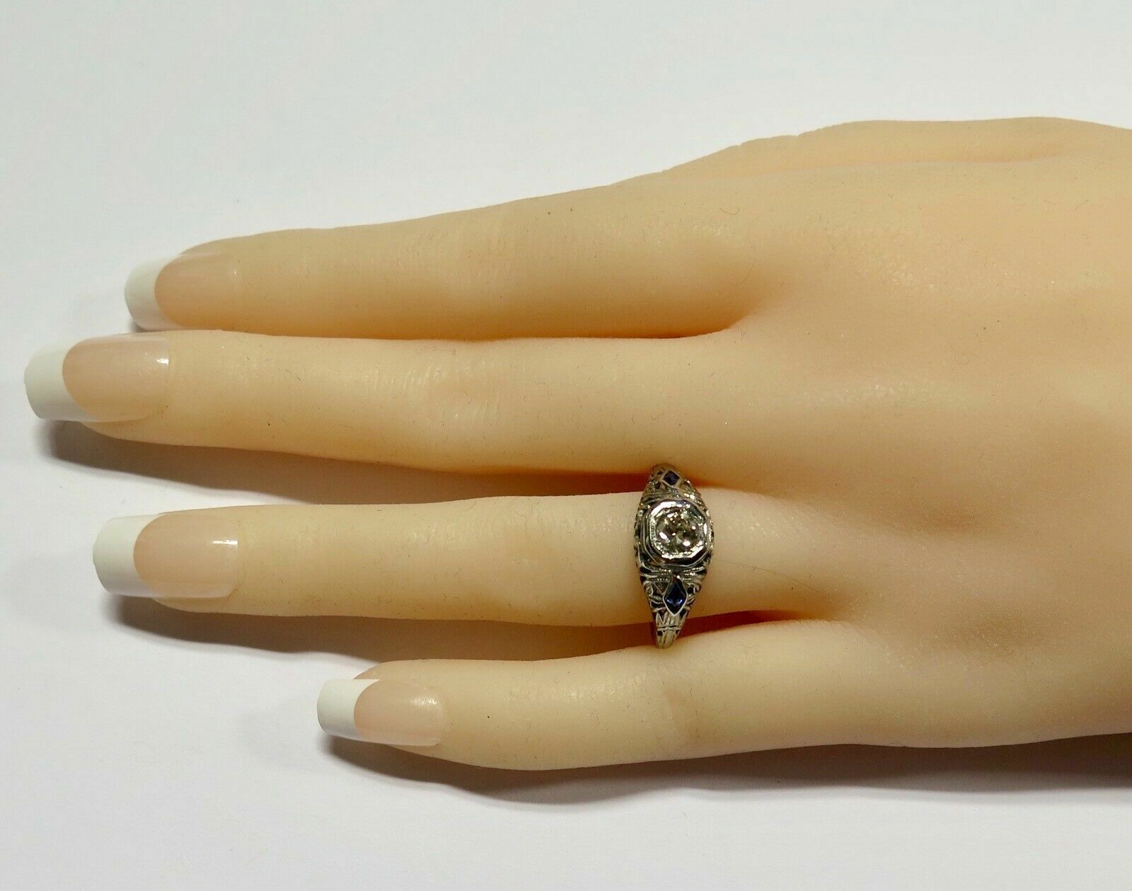 .A 18k White Gold 0.30ct Old Cut Diamond Set Antique Ring Size M Val $3150