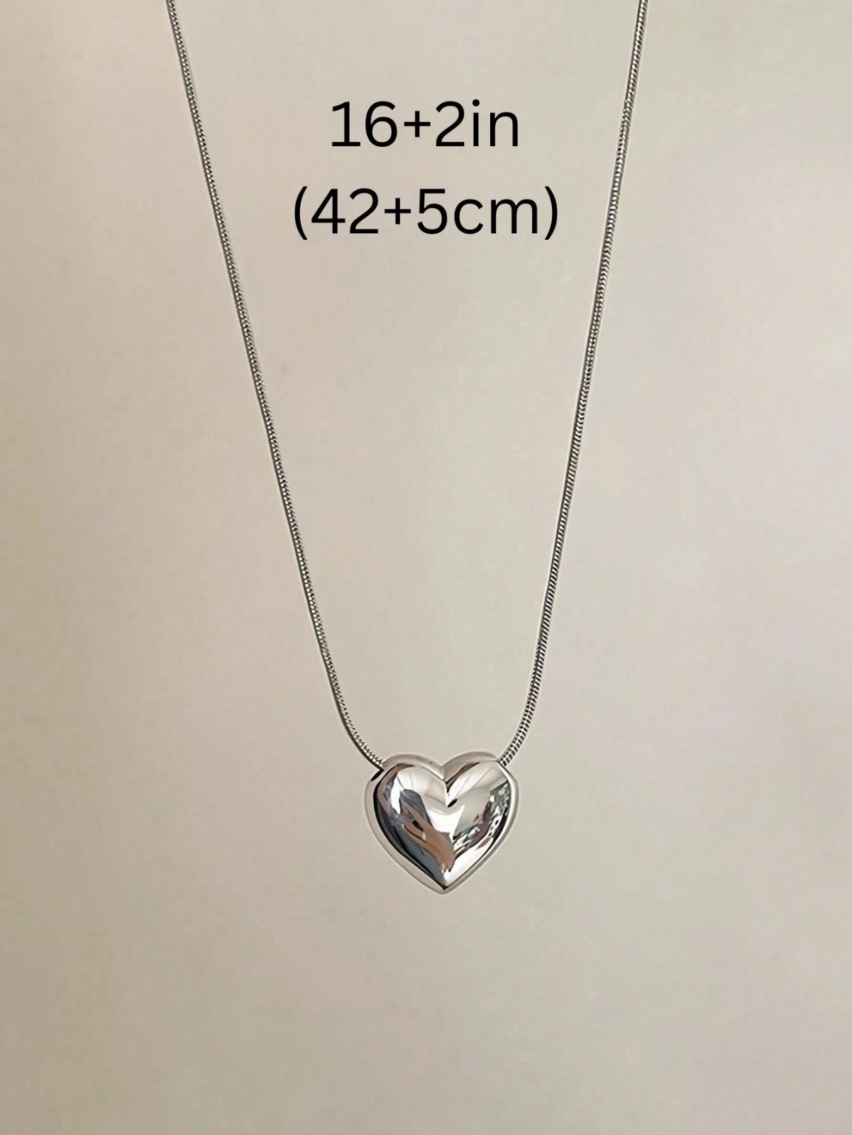 3D Puffy Heart Pendant Necklace Snake Chain Minimalist Jewelry Women Gold Silver