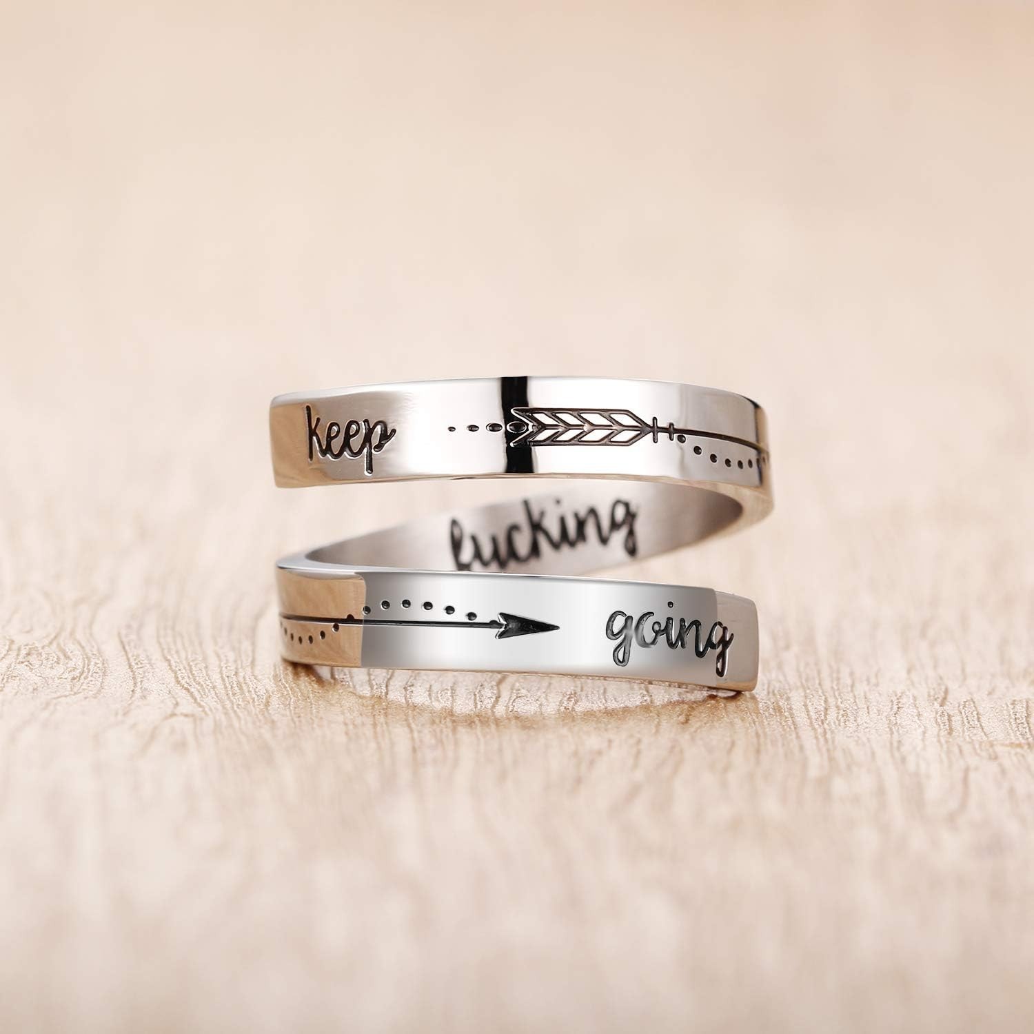 Inspirational Stainless Steel Ring | Adjustable ‘Keep Going’ Gift for All Ages