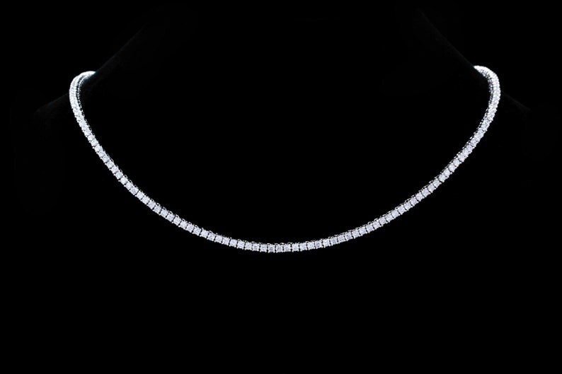 35ctw Created Princess Diamond 14K White Gold Plated Wedding Tennis Necklace 3mm