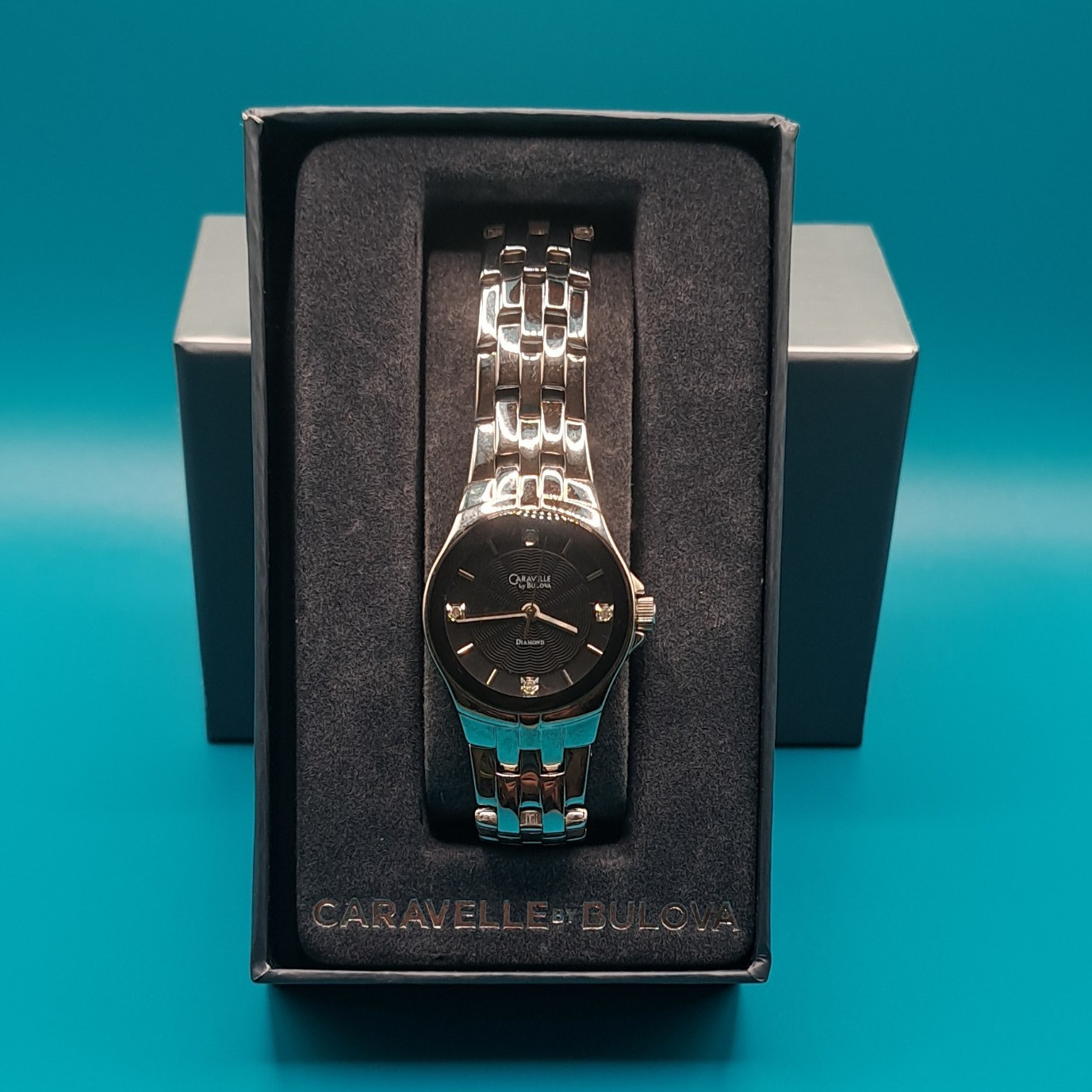 Caravelle New York Women’s Diamond Black Dial Quartz SS Bracelet Watch w/ Box