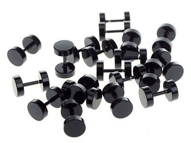 1 Pair Stud Earrings Mens Womens Faux Gauges Ear Tunnel Stainless Steel Earrings