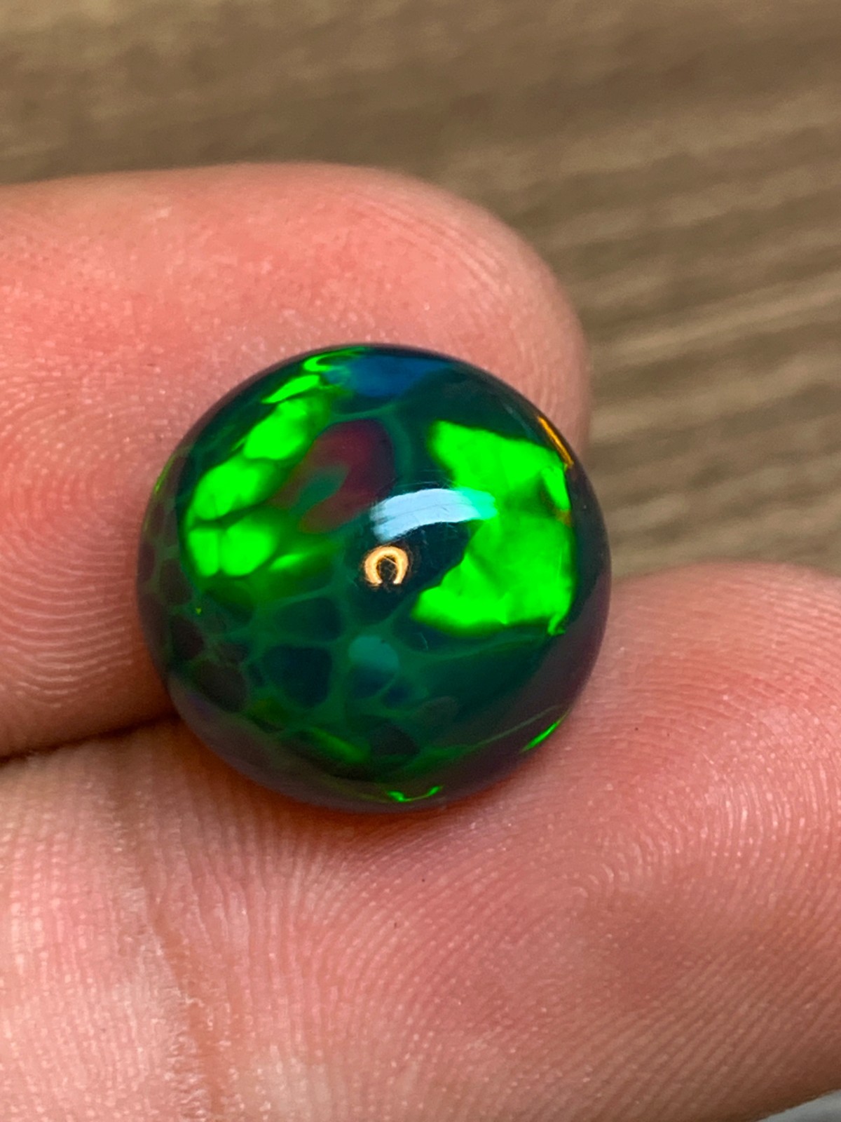 Ethiopian Opal Gemstone 5.15 Carat Round Cabochon Honeycomb Black Welo Loose Gem
