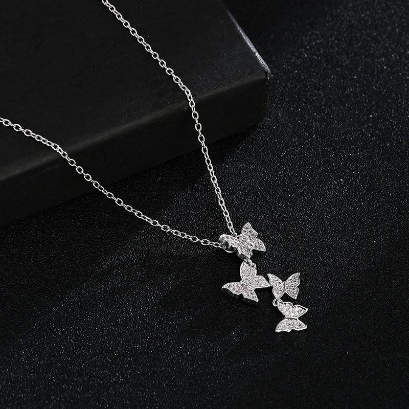 925 Sterling Silver Butterfly Crystal Pendant Necklace for Women Jewelry Gift