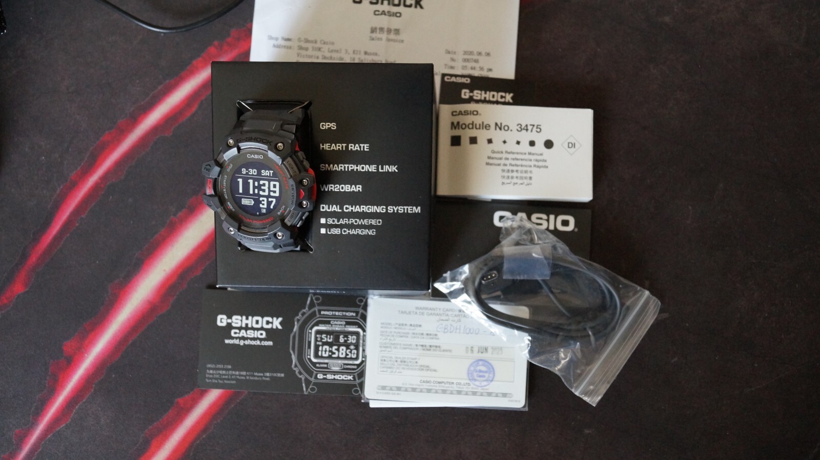 Casio G-Shock GBD-H1000-8 Quartz Watch 3475 54mm Grey Red case G-Squad solar