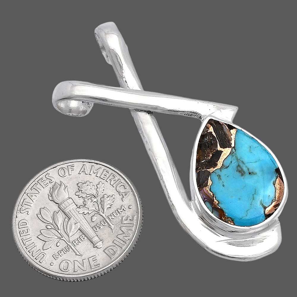 Natural Shell In Black Blue Turquoise 925 Sterling Silver Pendant Jewelry P-1596